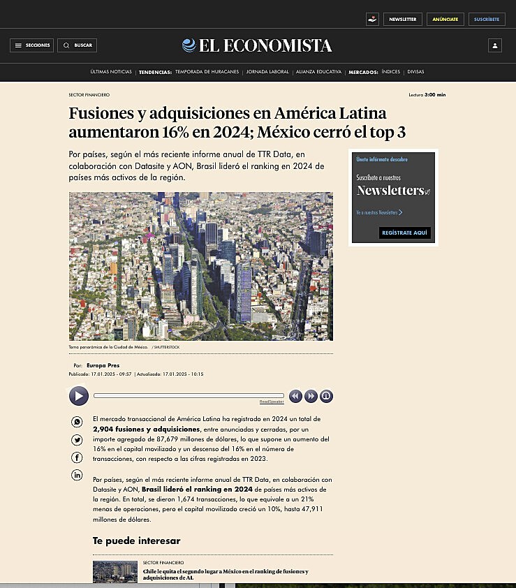 Fusiones y adquisiciones en Amrica Latina aumentaron 16% en 2024; Mxico cerr el top 3